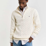 Camisola Gant de malha entrançada de algodão com meio fecho de correr