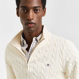 Camisola Gant de malha entrançada de algodão com meio fecho de correr