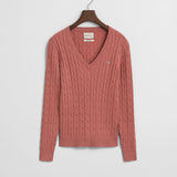 Camisola Gant de malha entrançada com decote em V em algodão com elastano