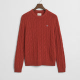 Camisola de malha entrançada de lã com decote redondo