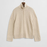 Casaco de malha entrançada com fecho de correr