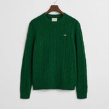 Camisola de malha entrançada de lã com decote redondo