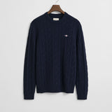 Camisola de malha entrançada de lã com decote redondo