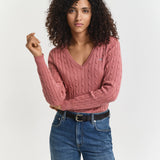 Camisola Gant de malha entrançada com decote em V em algodão com elastano