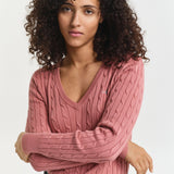 Camisola Gant de malha entrançada com decote em V em algodão com elastano