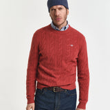 Camisola de malha entrançada de lã com decote redondo