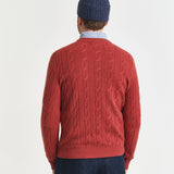 Camisola de malha entrançada de lã com decote redondo