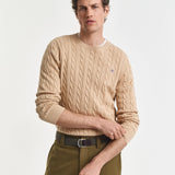 Camisola Gant em malha entrançada de algodão com decote redondo