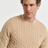 Camisola Gant em malha entrançada de algodão com decote redondo