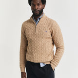 Camisola Gant de malha entrançada de algodão com meio fecho de correr