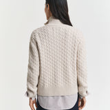 Casaco de malha entrançada com fecho de correr