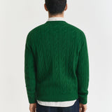 Camisola de malha entrançada de lã com decote redondo