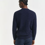 Camisola de malha entrançada de lã com decote redondo