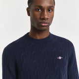 Camisola de malha entrançada de lã com decote redondo