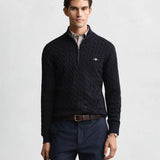 Camisola Gant de malha entrançada de algodão com meio fecho de correr