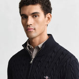 Camisola Gant de malha entrançada de algodão com meio fecho de correr